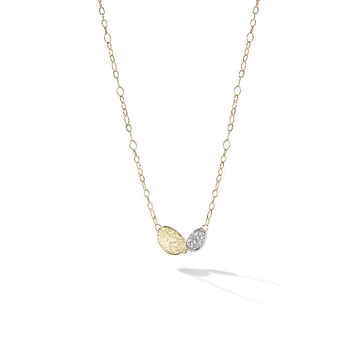 Lunaria Collection 18K Yellow Gold and Diamond Petite Double Leaf Necklace