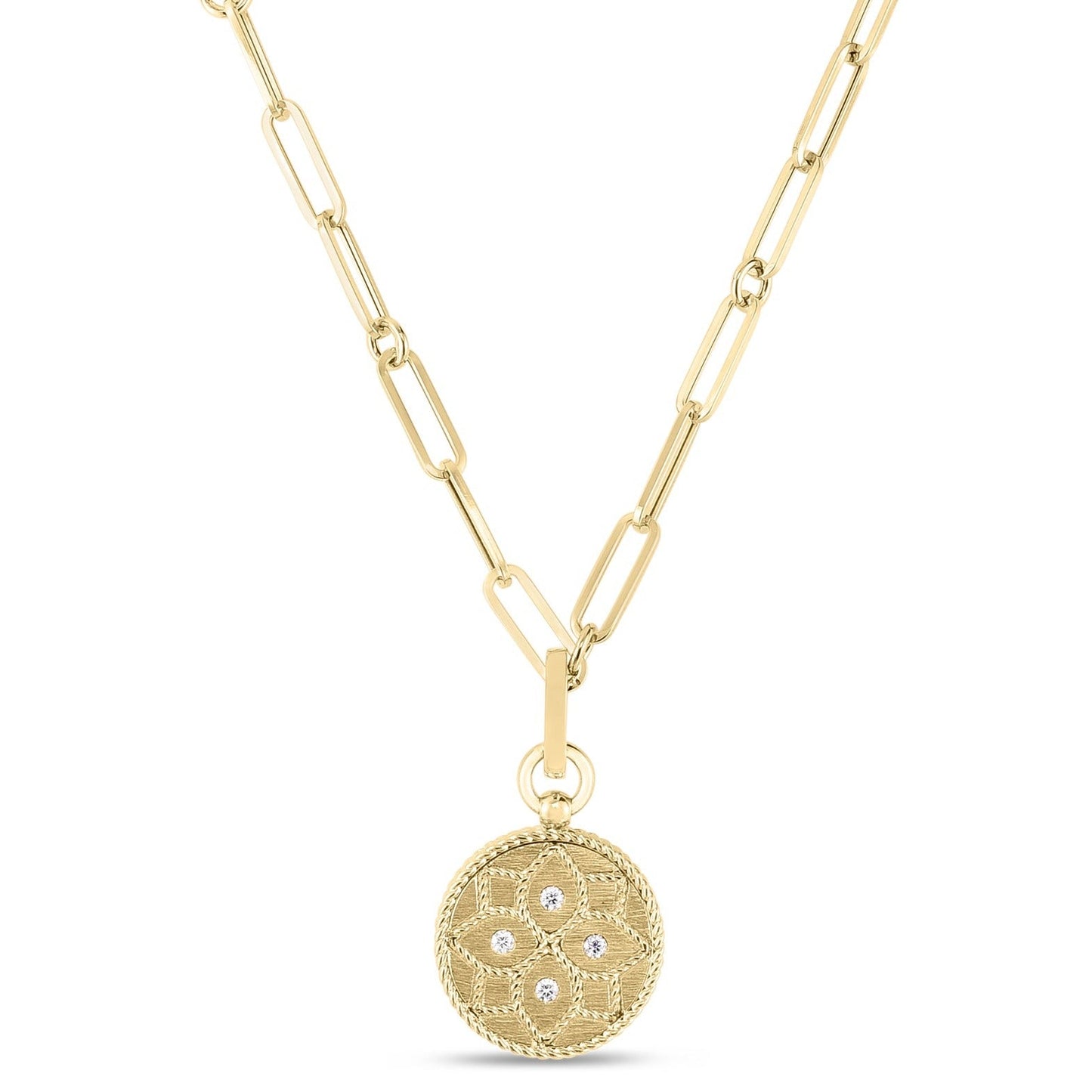 Small Floral Venetian Princess Flower Medallion Paperclip Necklace - 18k yellow gold