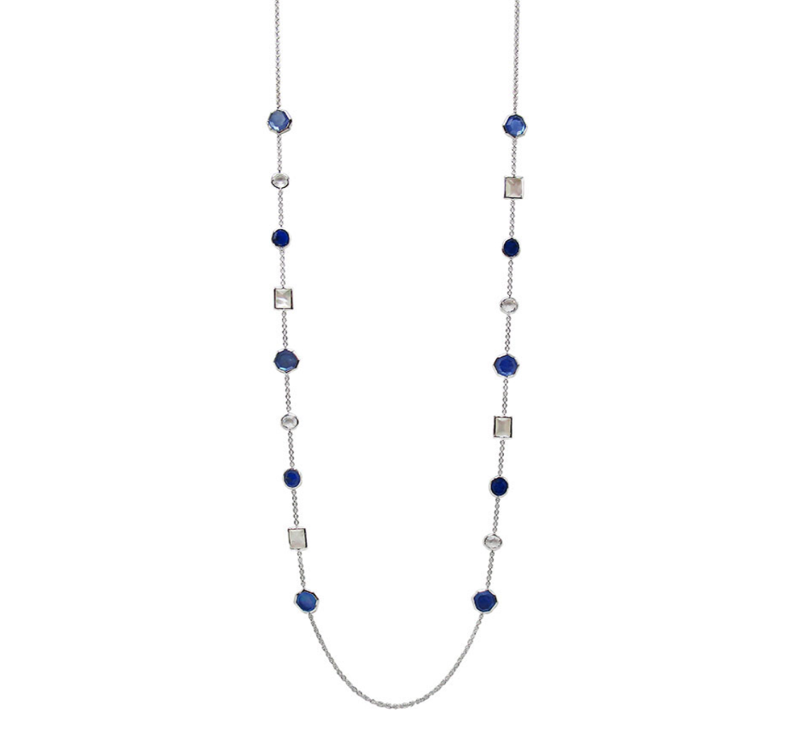 Short Mixed-Cut Station Necklace in Sterling Silver 16-18"