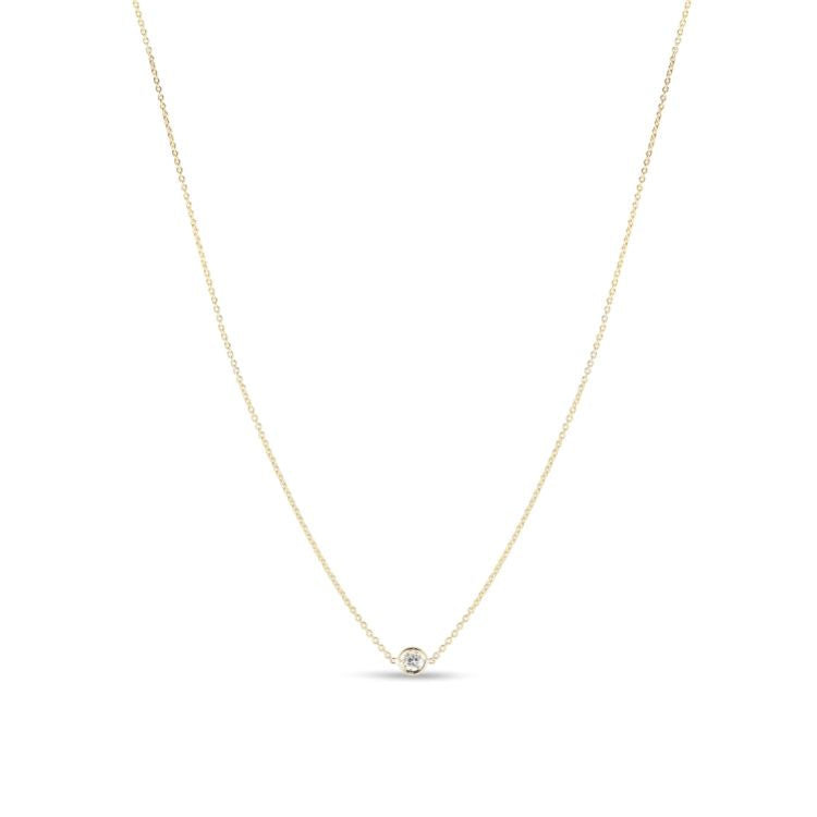 Single Station Diamond Necklace by ROberto Coin's Diamonds by the Inch, bezel set, 18k yellow gold