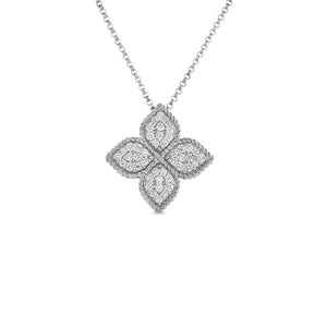Roberto Coin Large Princess Flower Diamond Pendant Necklace in 18k White Gold
