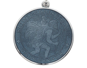 Grey Sterling Silver St. Christopher Medal Pendant Necklace