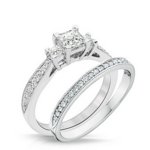 Trista Diamond Three Stone Engagement Ring & Wedding Band - Naledi