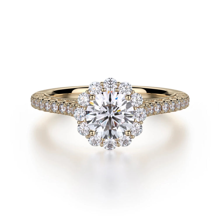 Alcyone Engagement Ring Mounting - Diamond Halo, Round Brilliant, Yellow Gold