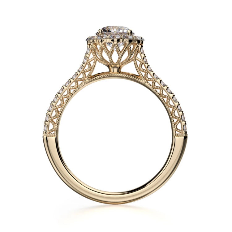 Alcyone Engagement Ring Mounting - Diamond Halo, Round Brilliant, Yellow Gold