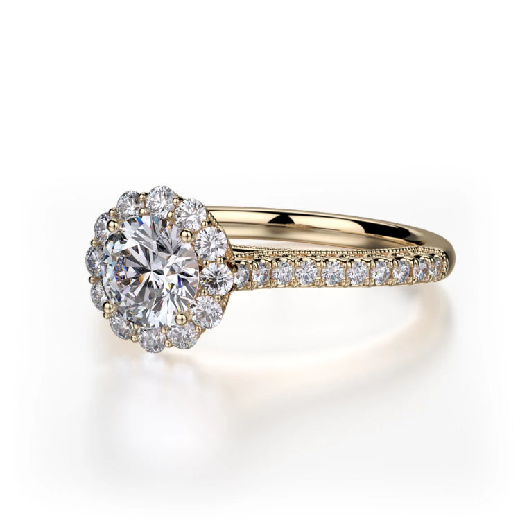 Alcyone Engagement Ring Mounting - Diamond Halo, Round Brilliant, Yellow Gold