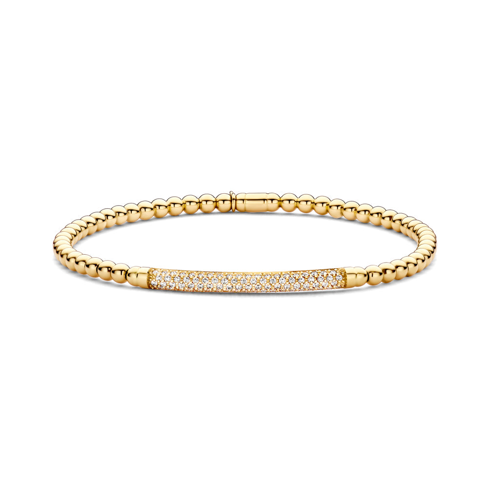 Hulchi Belluni Tresore Gold Stretch Bracelet with DIamond pAve bar