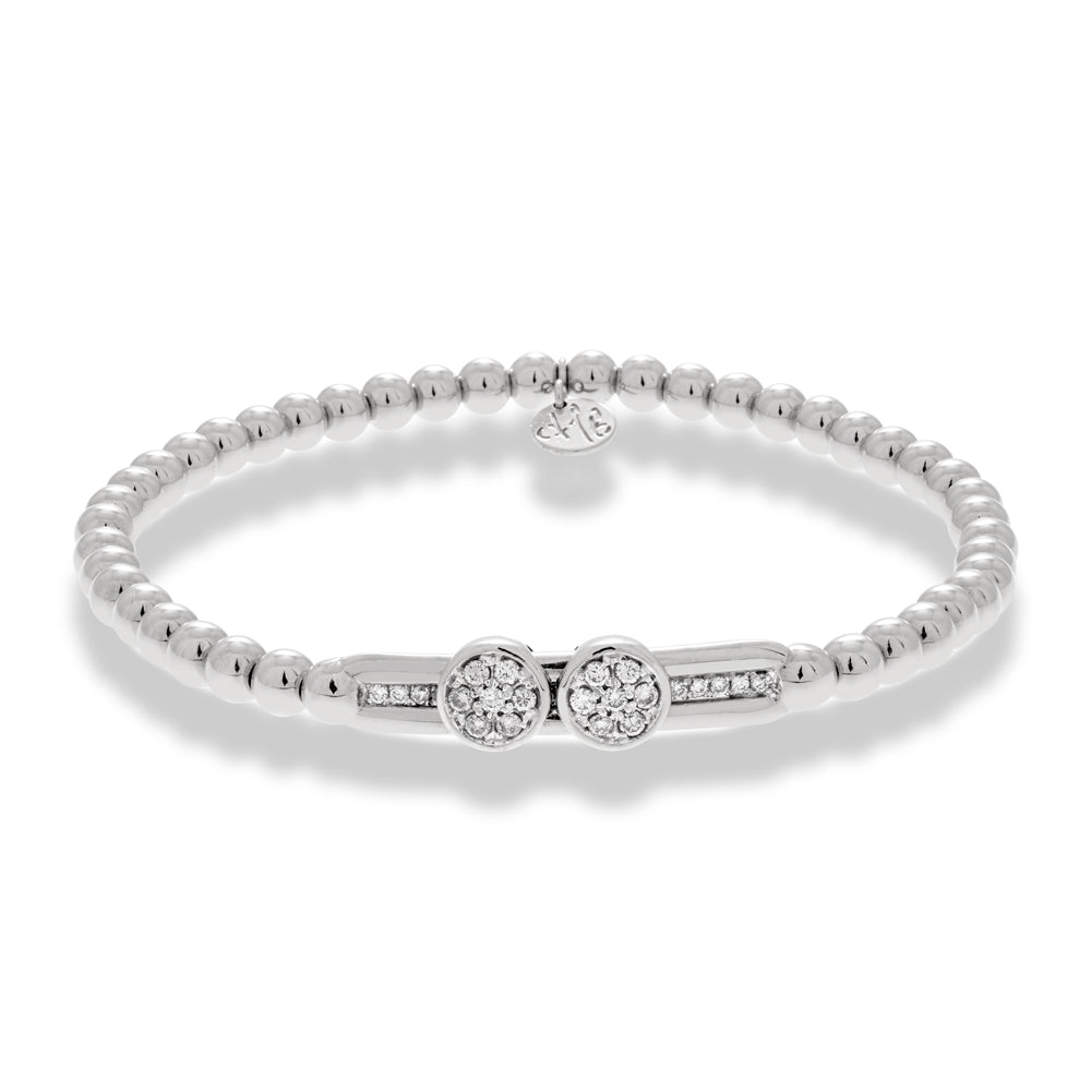 Hulchi Belluni Tresore Two Slide Pave Diamond Rondel Stretch Bracelet in White Gold, 4mm beads