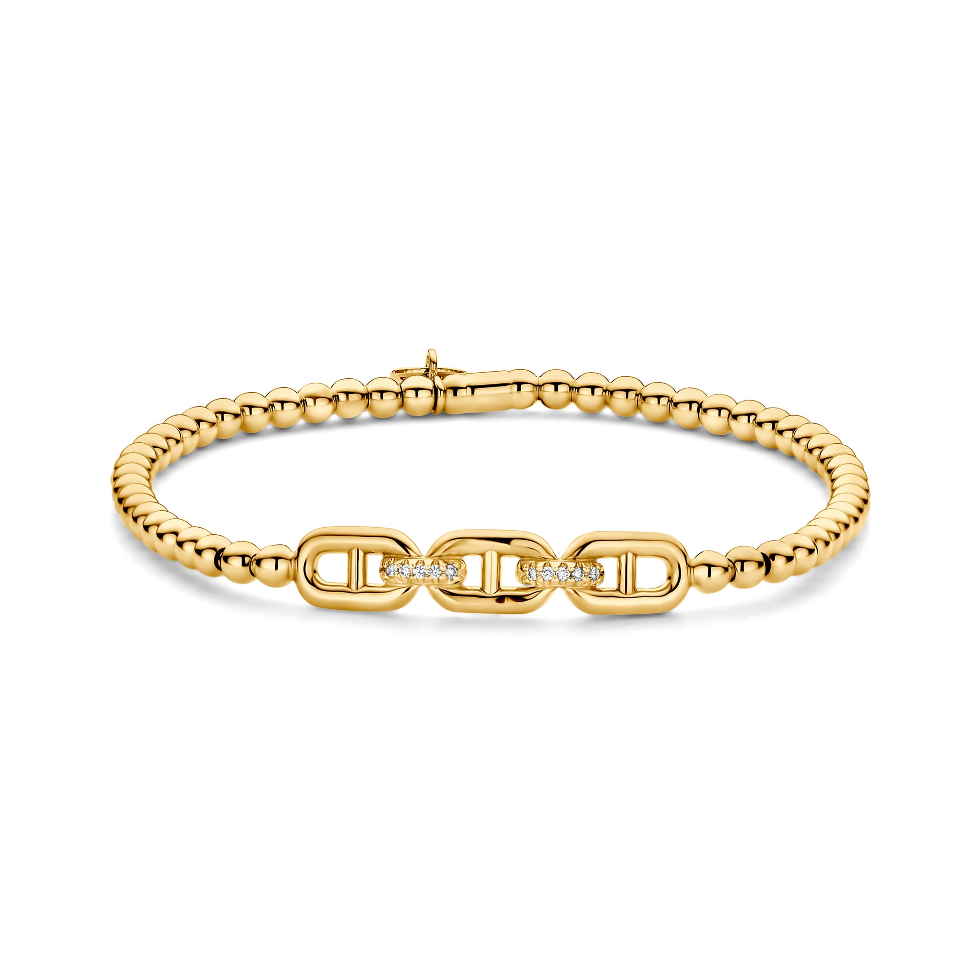 Hulchi Belluni Tresore Three Link Bracelet Yellow Gold with Diamond Accents