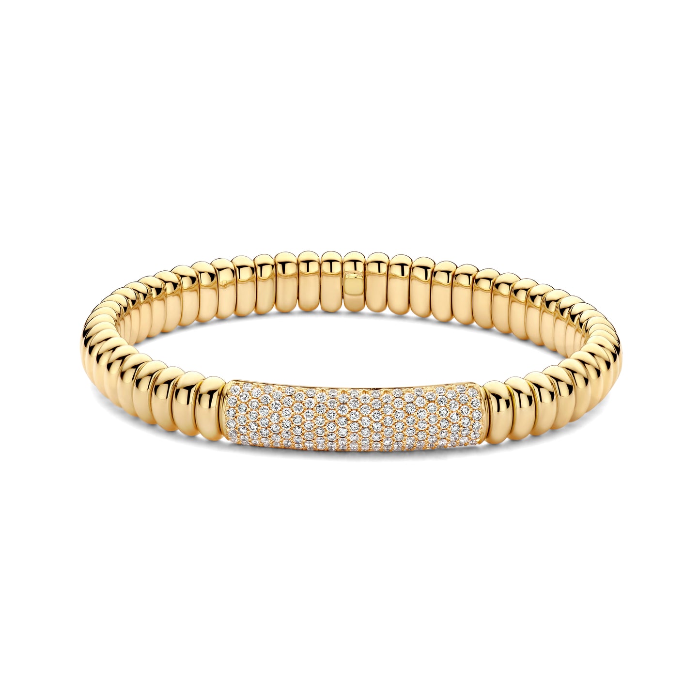 Wide Hulchi Belluni Tresore Stretch Bracelet with diamonds in yellow gold