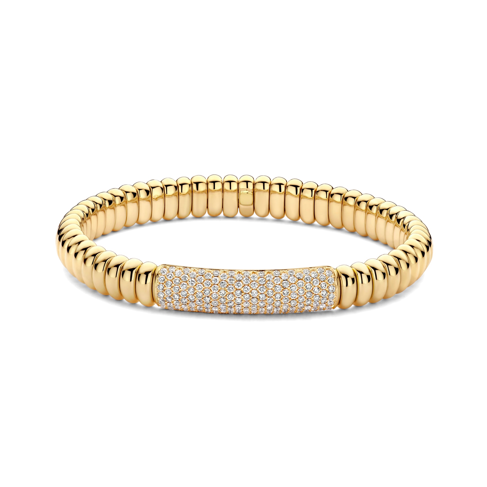 Wide Hulchi Belluni Tresore Stretch Bracelet with diamonds in yellow gold