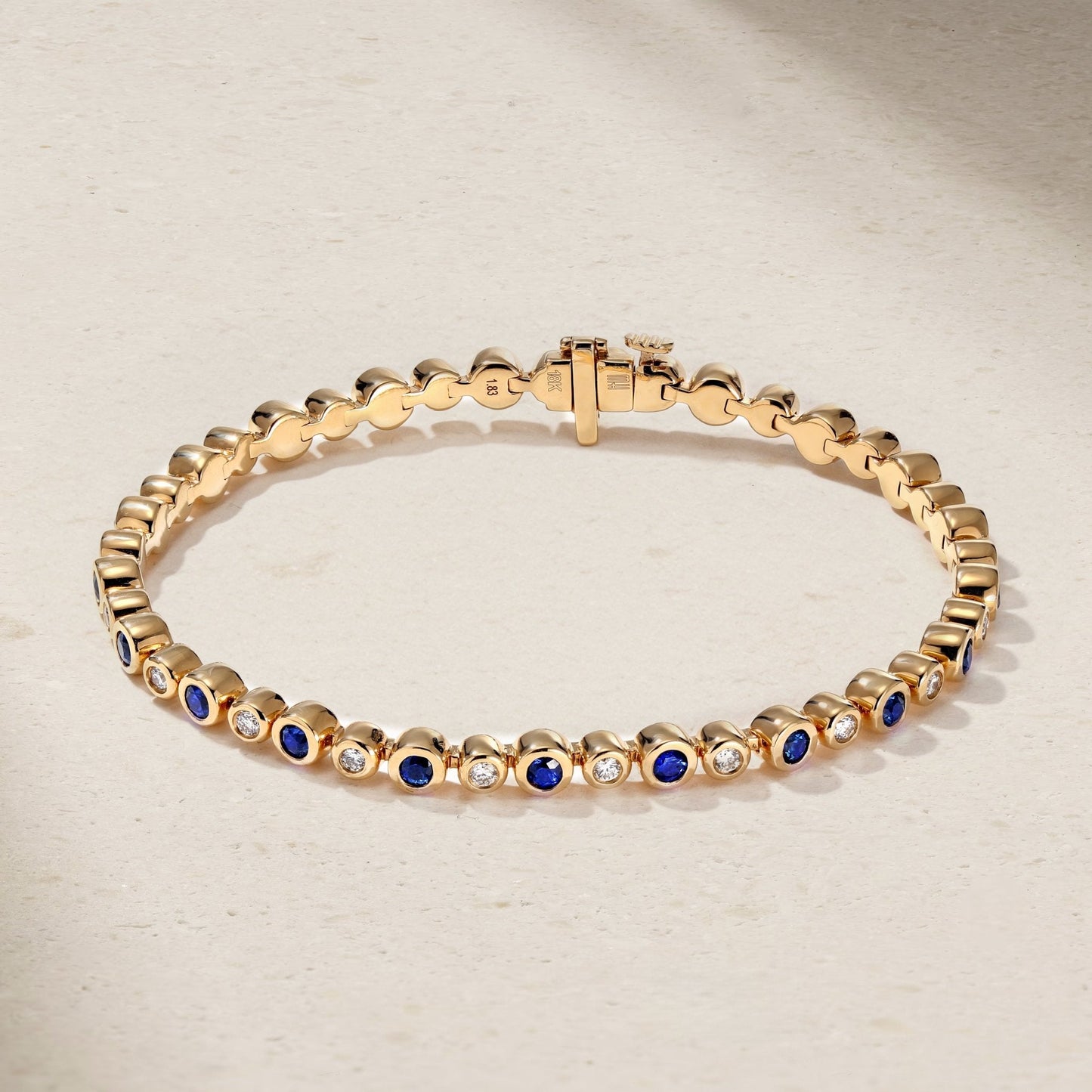 Diamond & Sapphire Alternating Bezel Set in 18ct gold bracelet