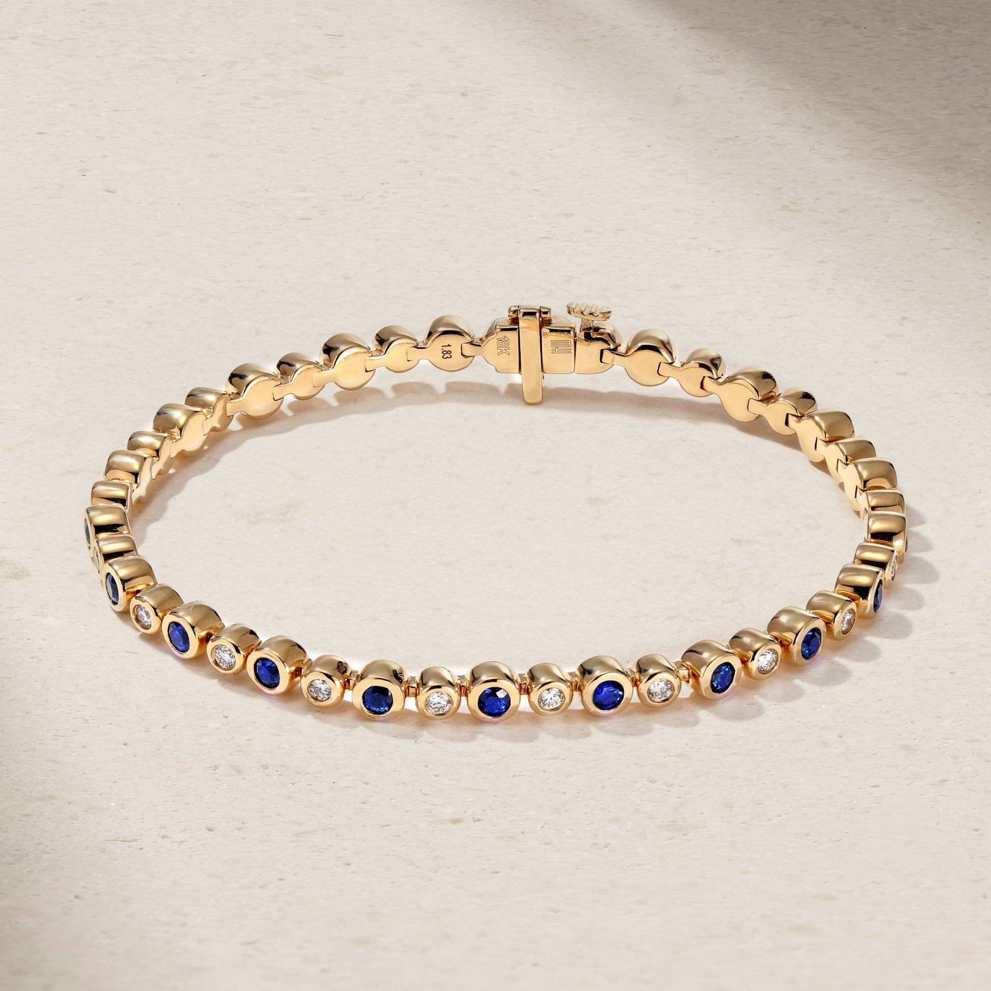 Diamond & Sapphire Alternating Bezel Set in 18ct gold bracelet