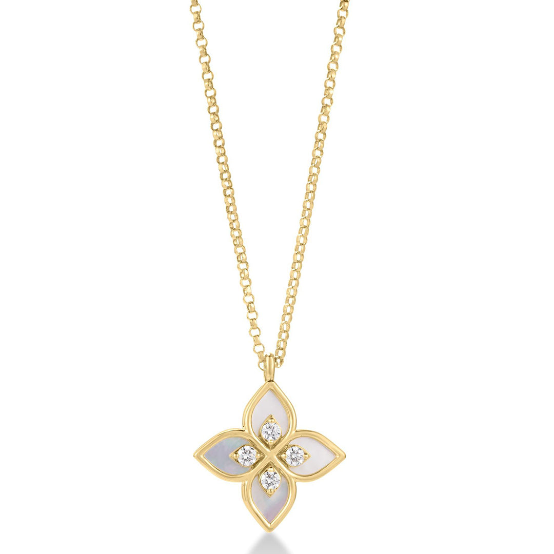 Roberto Coin Venetian Flower 18K YG MOP Diamond Necklace