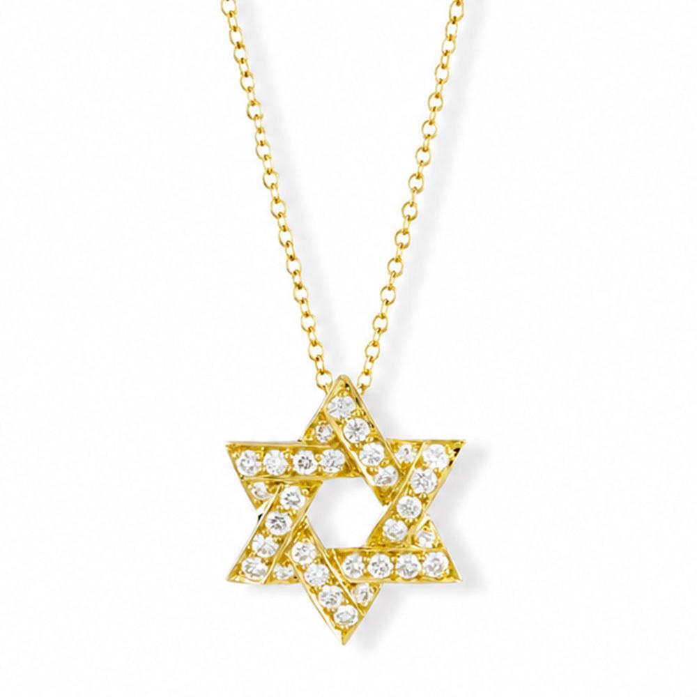yellow gold diamond star of david pendant necklace