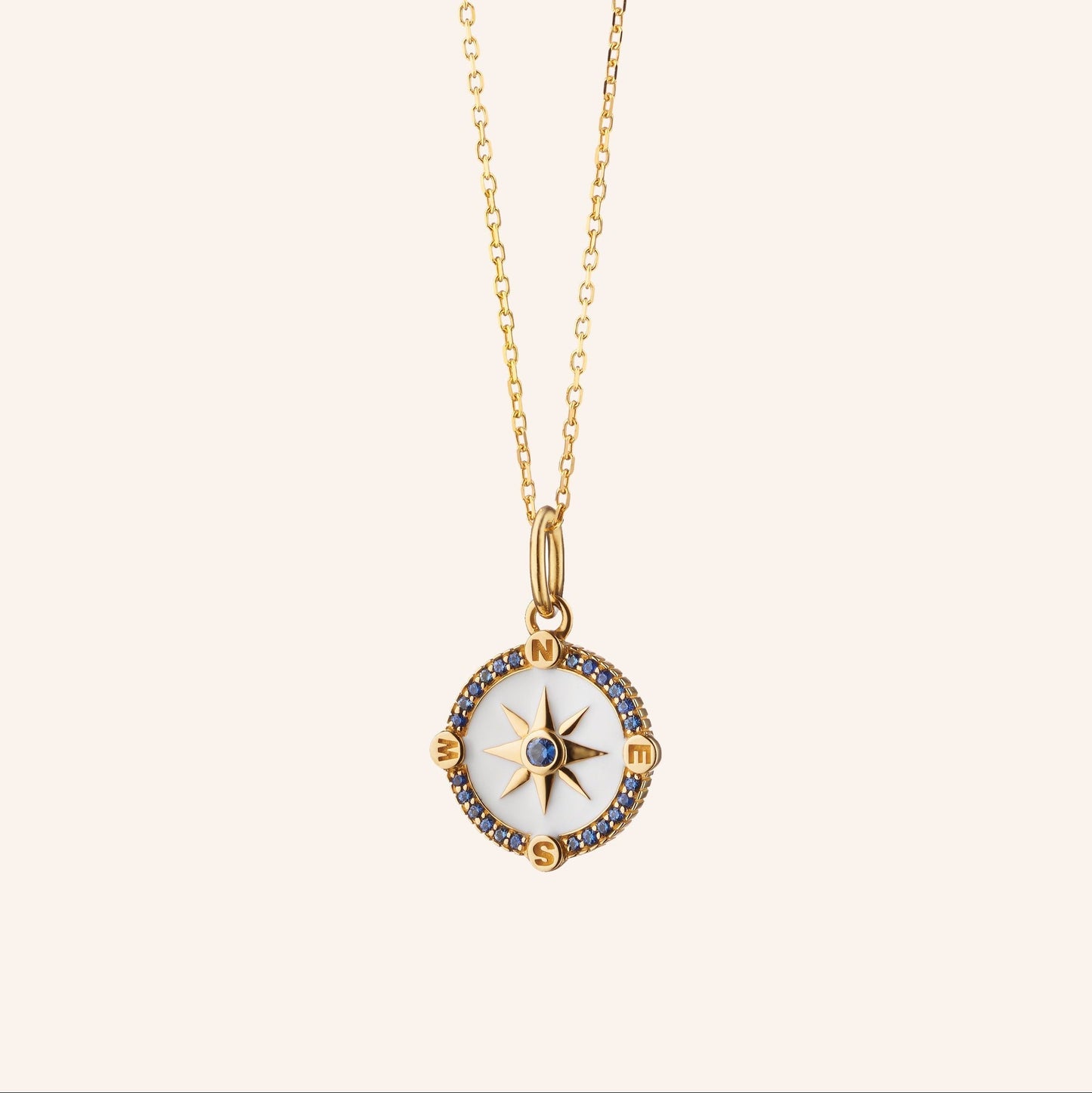 white enameled blue sapphire 18ct yellow gold pendant