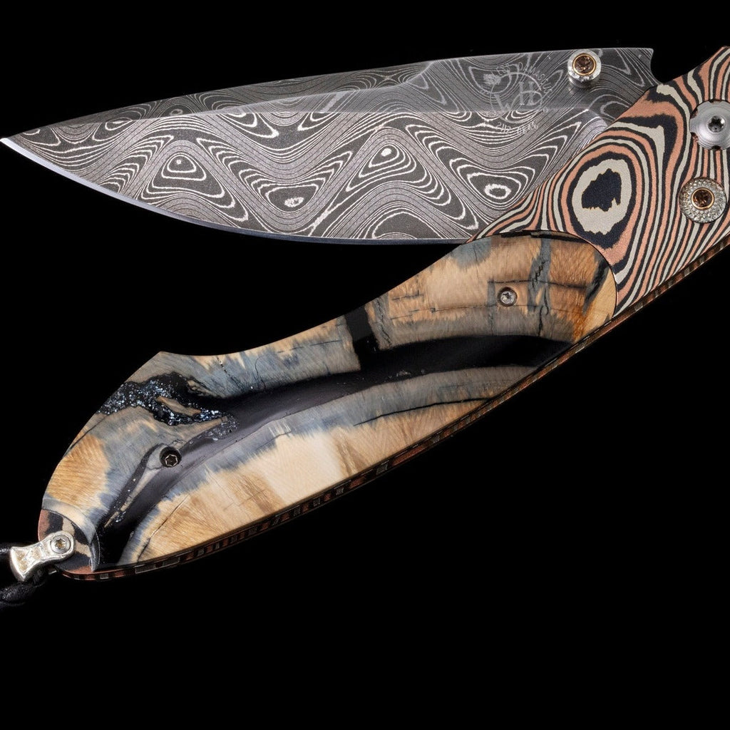 Woolly Mammoth Tusk and Damascus Steel Folding Pocket Knife (VERY