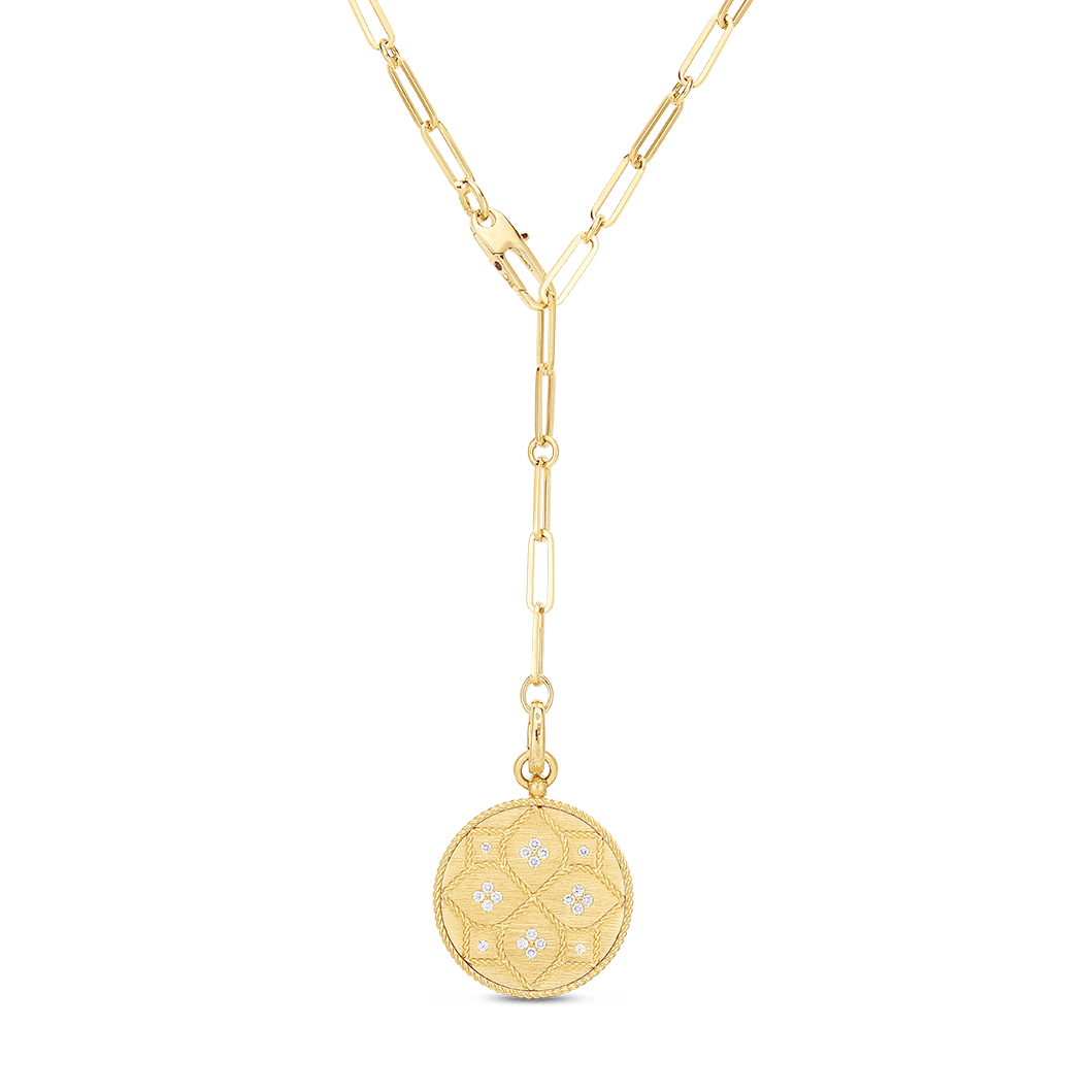Small Floral Venetian Princess Flower Medallion Paperclip Necklace - 18k yellow gold