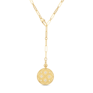 Medium Floral Venetian Princess Flower Medallion Paperclip Necklace - 18k yellow gold