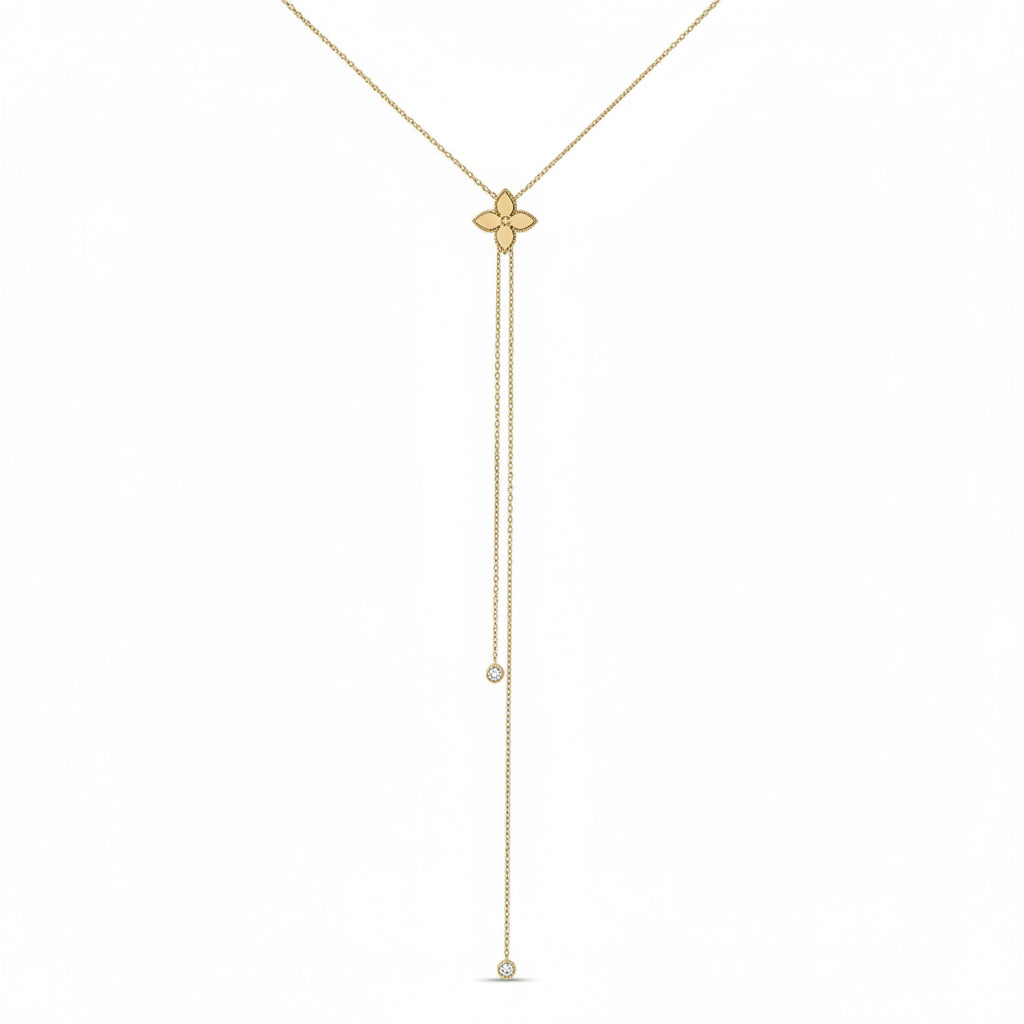 Sliding princess flower rondel in 18ct yellow gold with diamond accents on end from Roberto Coin