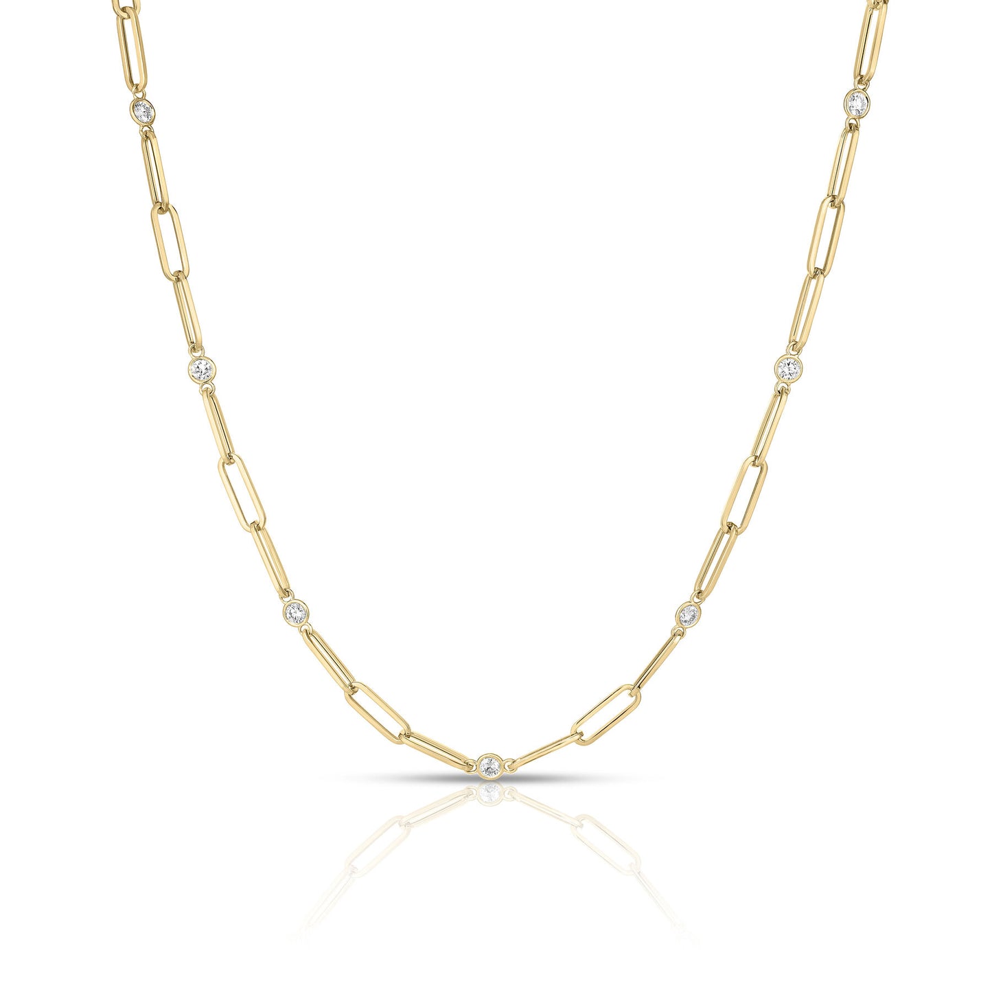 Designer Gold Diamond & Paperclip Necklace in yellow gold by Roberto Coin