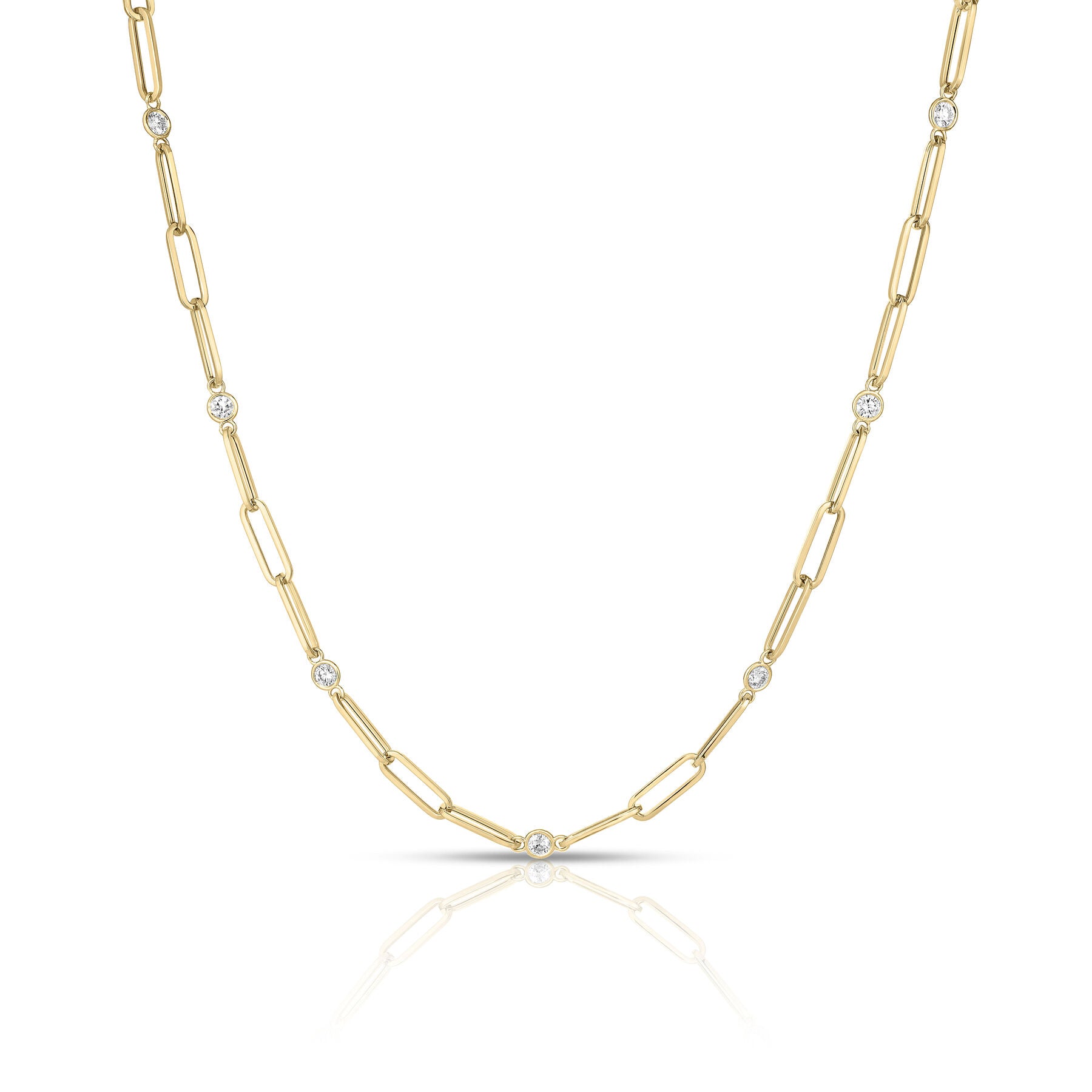 Designer Gold Diamond & Paperclip Necklace in yellow gold by Roberto Coin