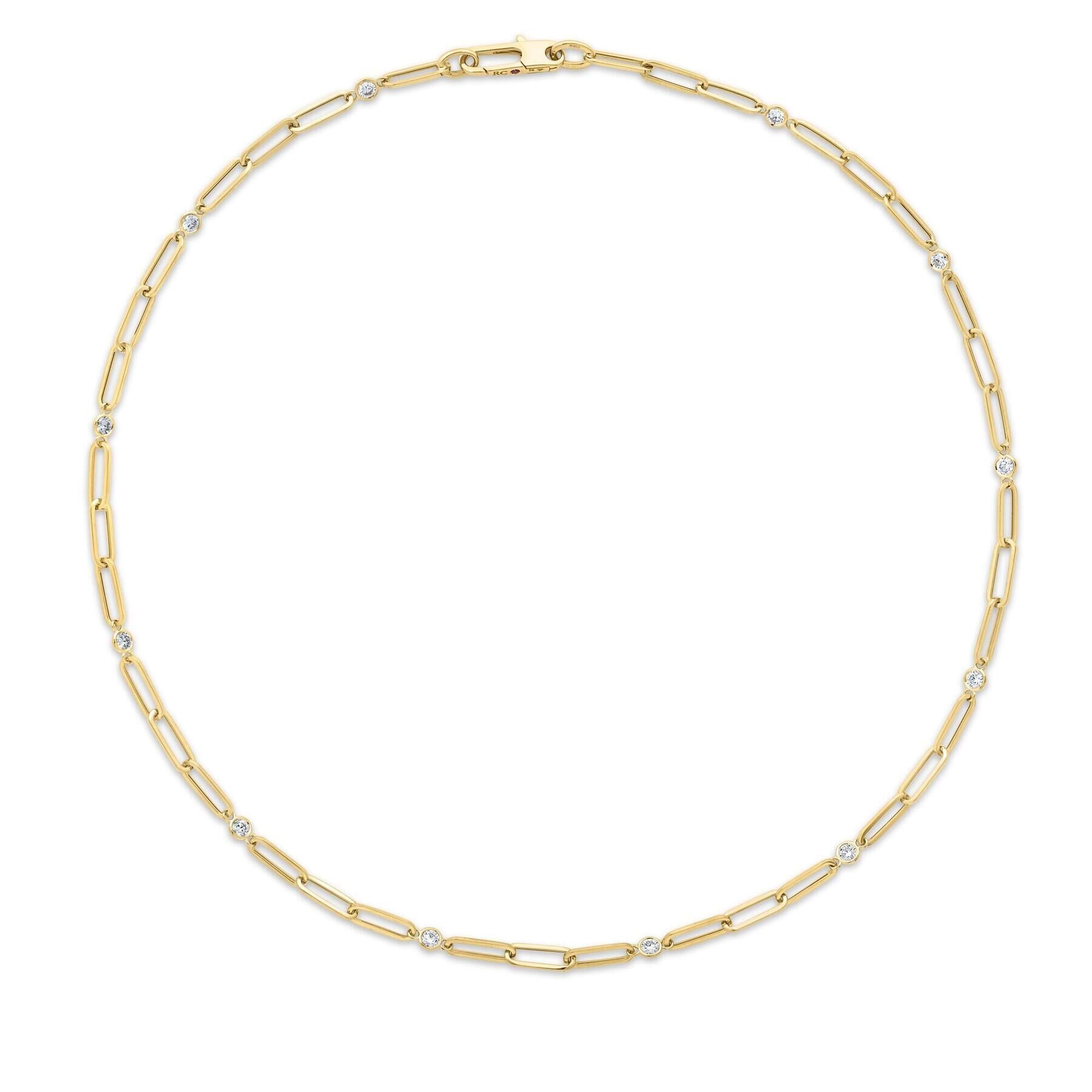 Designer Gold Diamond & Paperclip Necklace in yellow gold by Roberto Coin