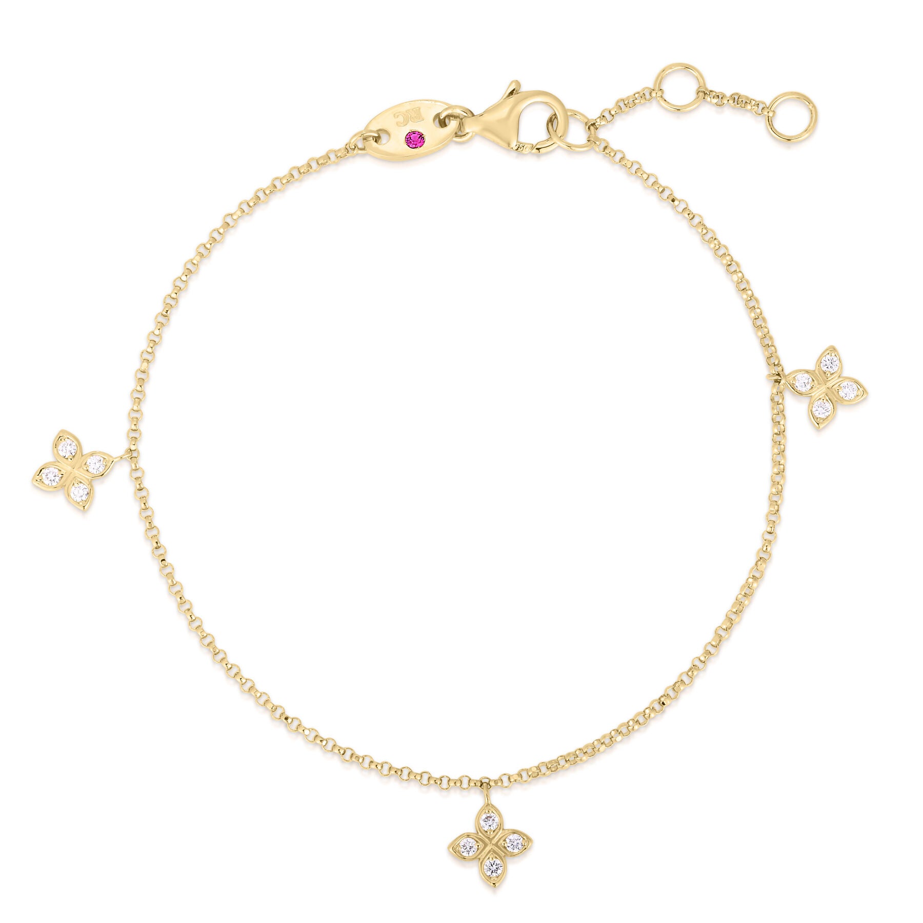 Roberto Coin Love in Verona Collection - Love by the Inch 3-Station Dangling Bracelet (.10ctw) in 18ct yellow gold.