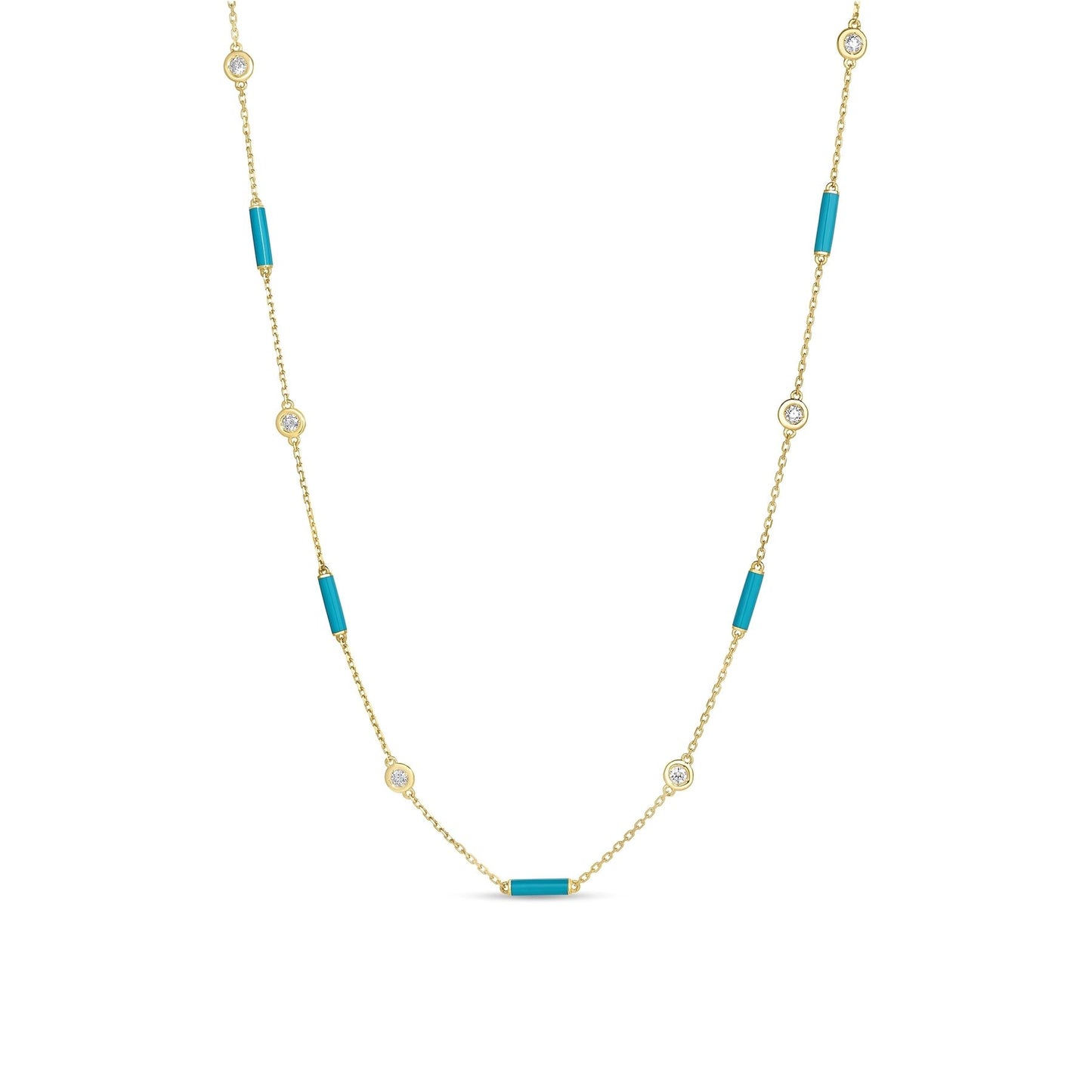 Diamond and Turquoise Station Necklace