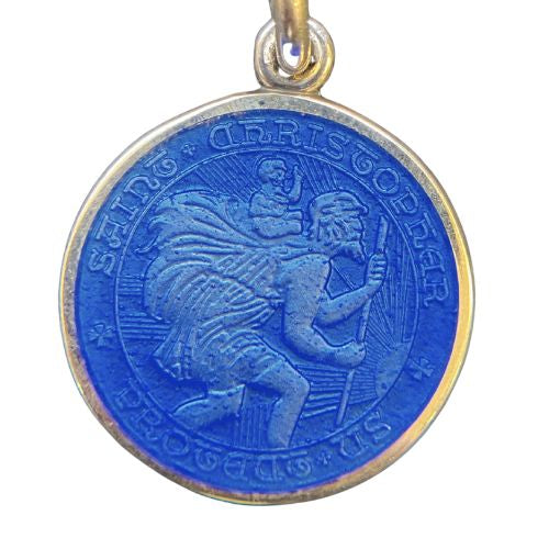 Royal blue sterling silver st. Christopher medal