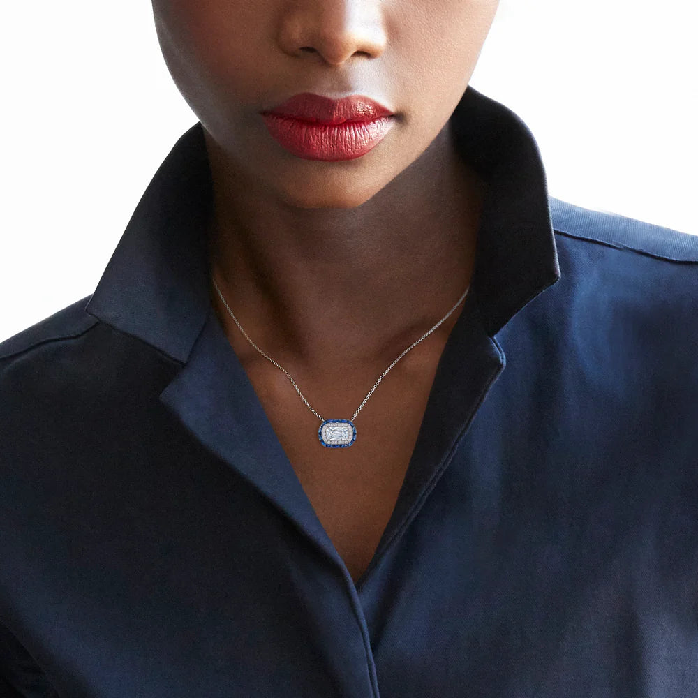 Kwiat Ashoka Diamond & Sapphire Double Halo Pendent