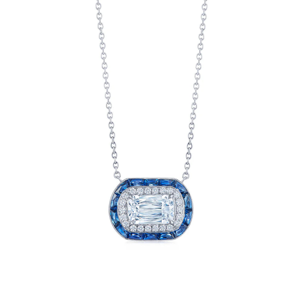 Kwiat Ashoka Diamond & Sapphire Double Halo Pendent