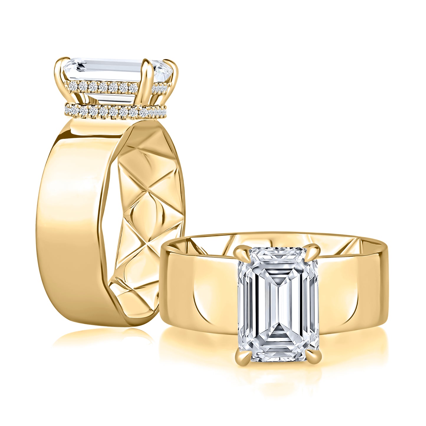 Emerald Cut Doube Halo Wide Engagement Ring