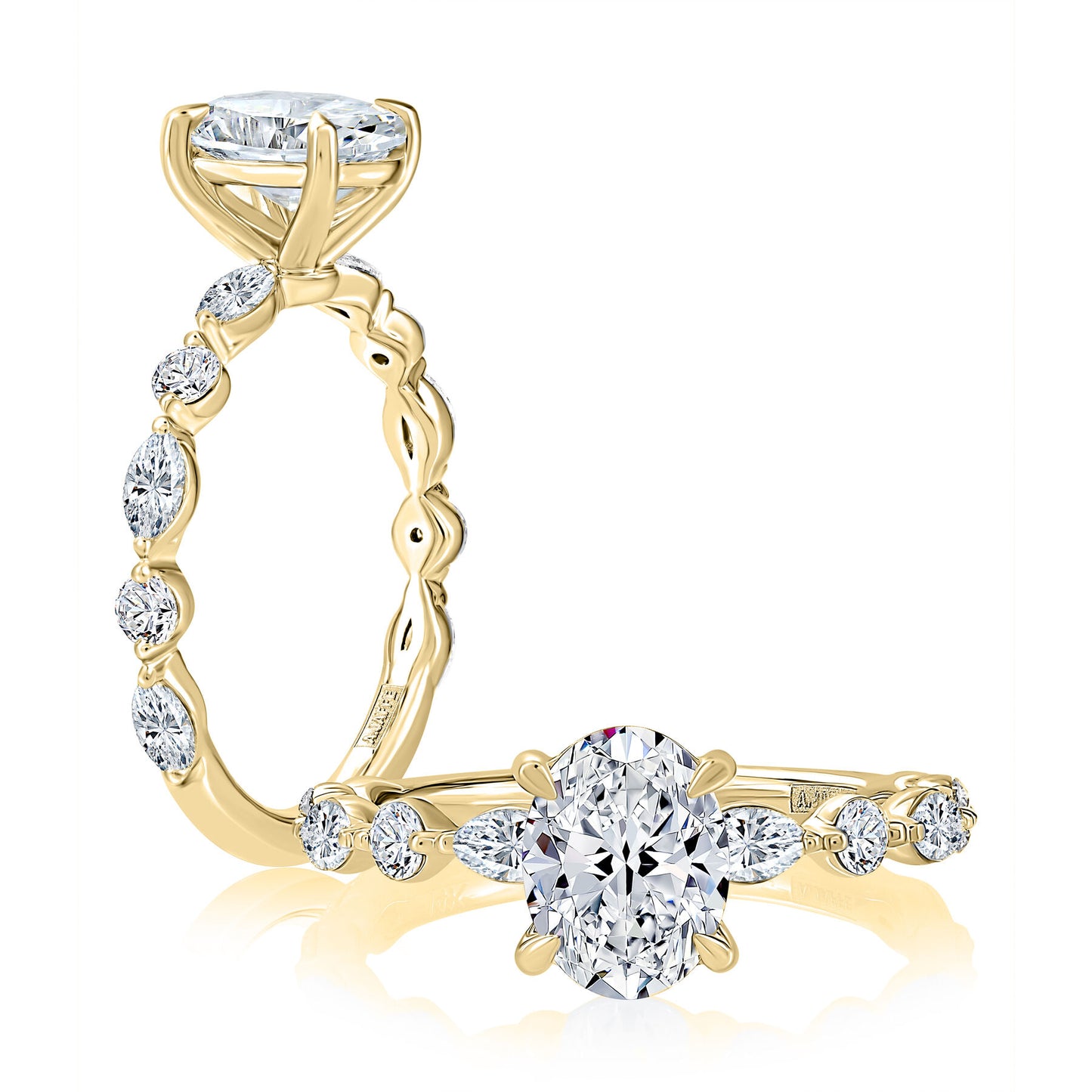 Alternating Side-Stone Engagement RIng