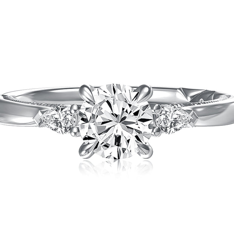 Round Three Stone Ring with Pears Sides