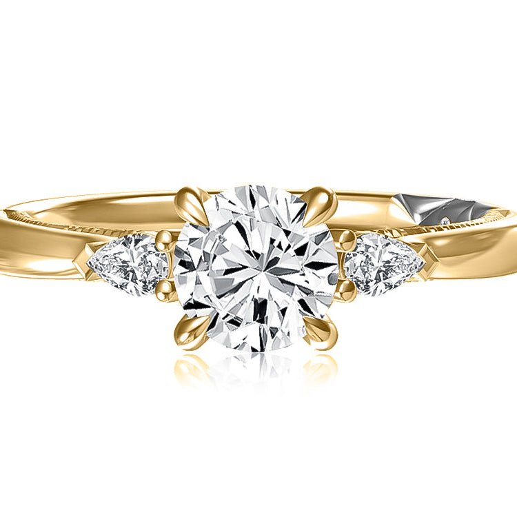 Round Three Stone Ring with Pears Sides