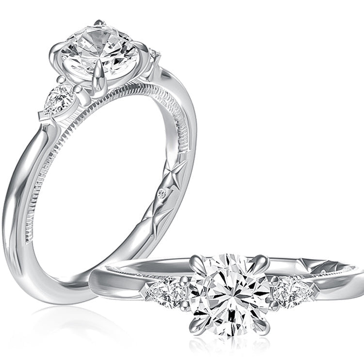 Round Three Stone Ring with Pears Sides