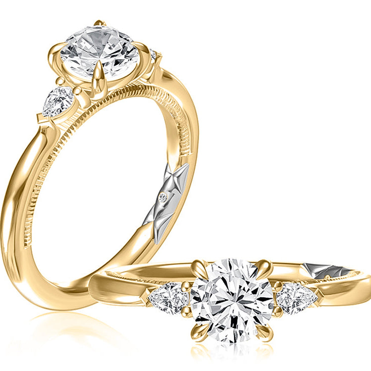 Round Three Stone Ring with Pears Sides