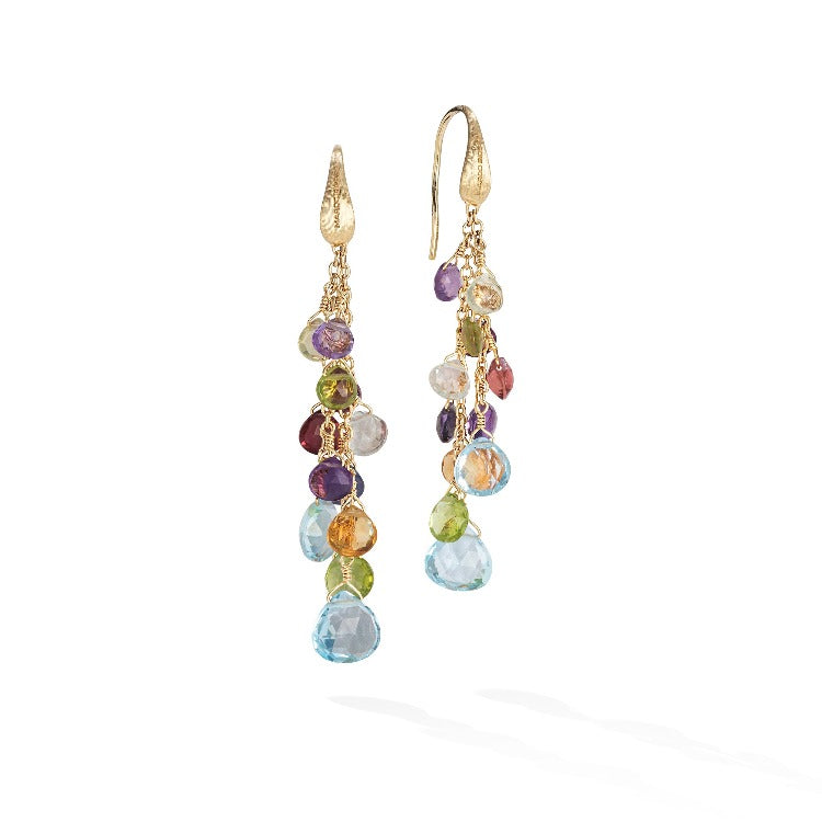 Paradise Collection 18K Yellow Gold Mixed Gemstone Multi Strand Earrings