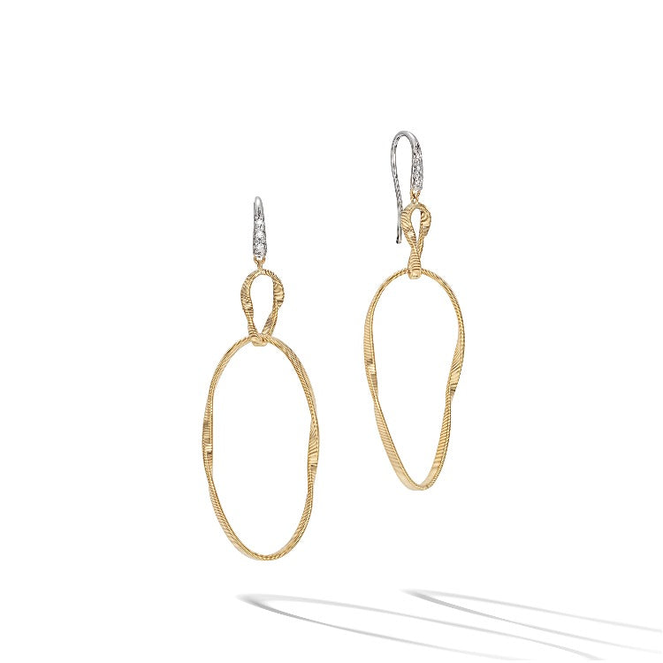 Marrakech Onde Collection 18K Yellow Gold and Diamond Double Drop Hook Earring