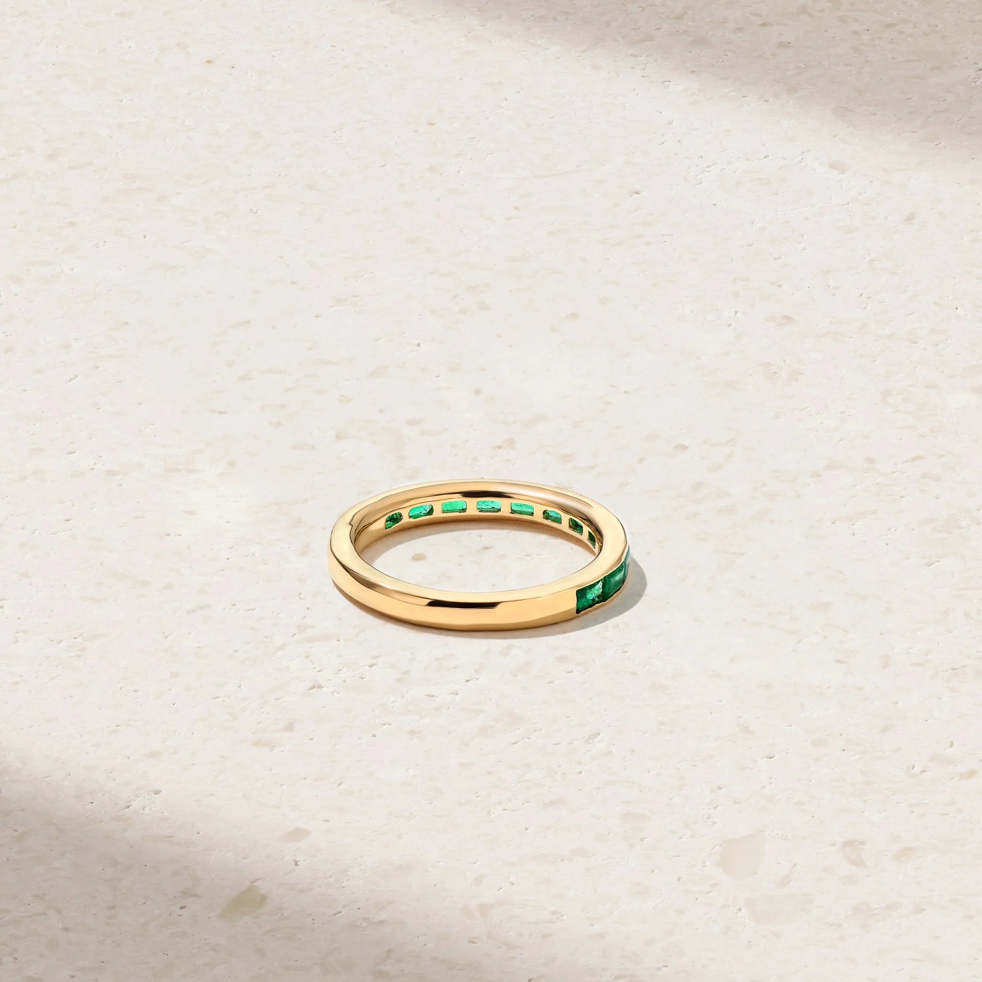Mark Henry Baguette-Cut Emerald (.72ctw) Thread (Channel-Set) Ring in 18ct yellow gold, size 7 at Schwanke-Kasten Jewelers in Milwaukee, WI. RM5335-E back