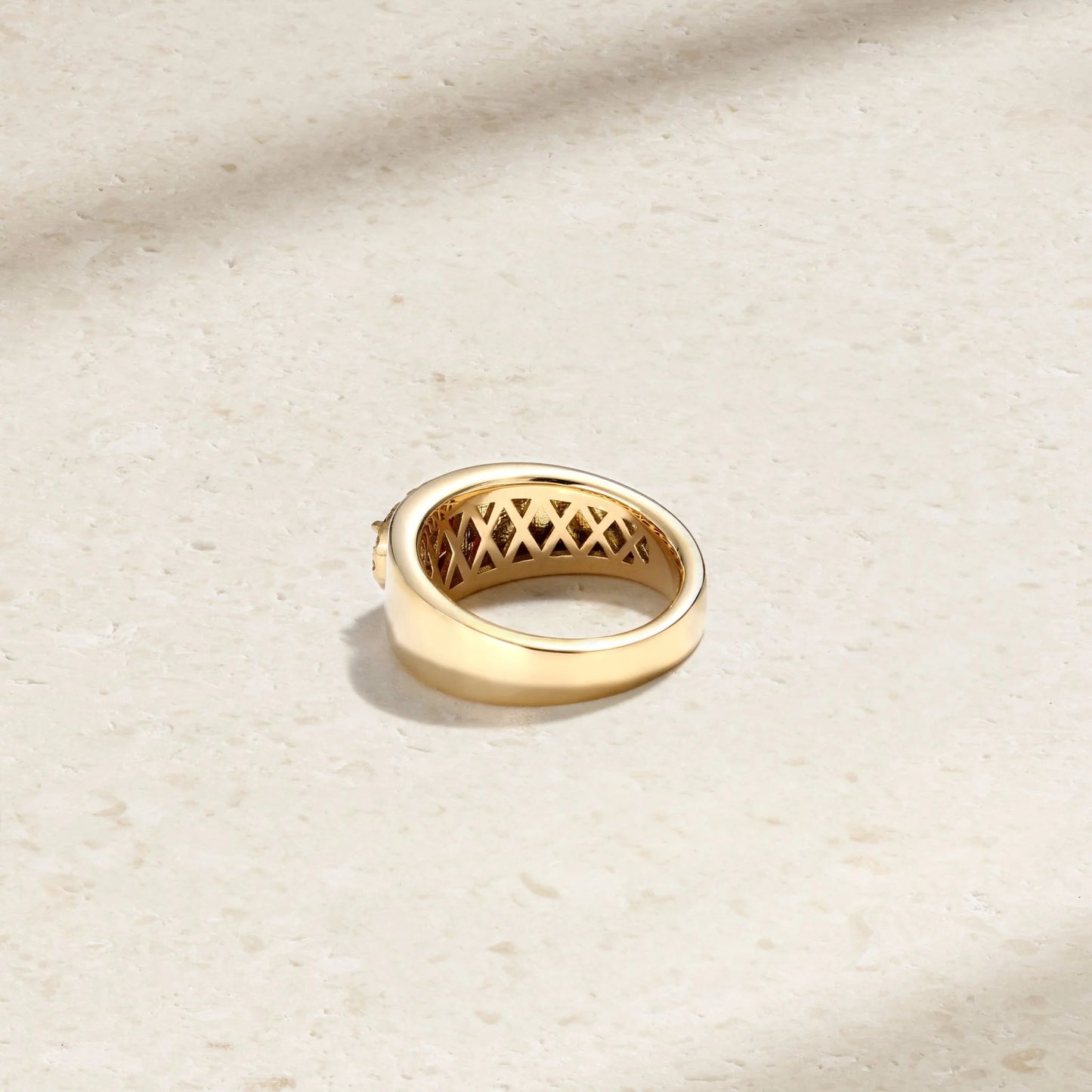Mark Henry Heirloomed Oval-Cut Sapphire (1.02ct) Cigar Band (18ct yellow gold, size 6.5) with .12ctw diamond halo at Schwanke-Kasten Jewelers (RM5574) back