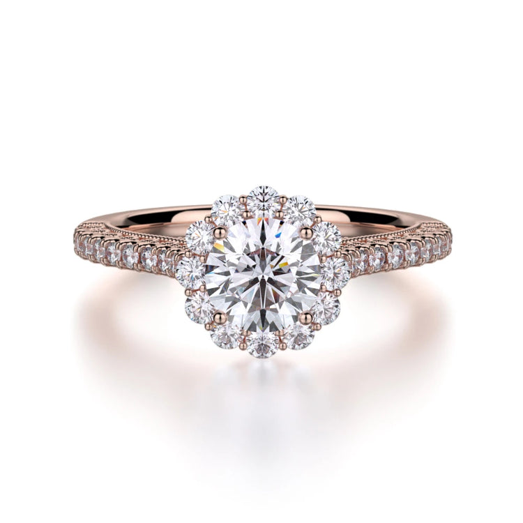 Alcyone Engagement Ring Mounting - Diamond Halo, Round Brilliant, Rose Gold