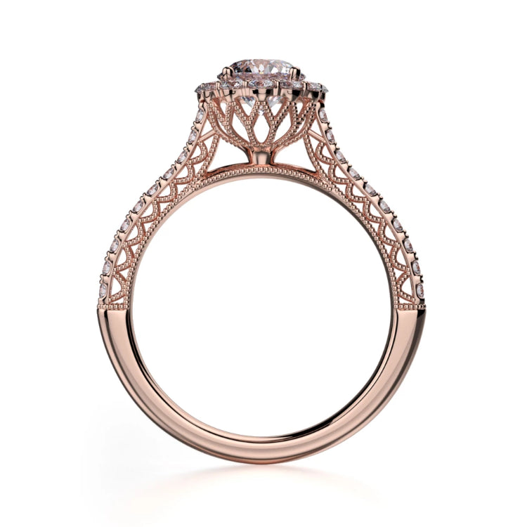 Alcyone Engagement Ring Mounting - Diamond Halo, Round Brilliant, Rose Gold