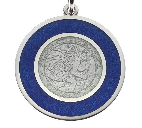 Blue & White Sterling Silver St. Christopher Pendant Necklace