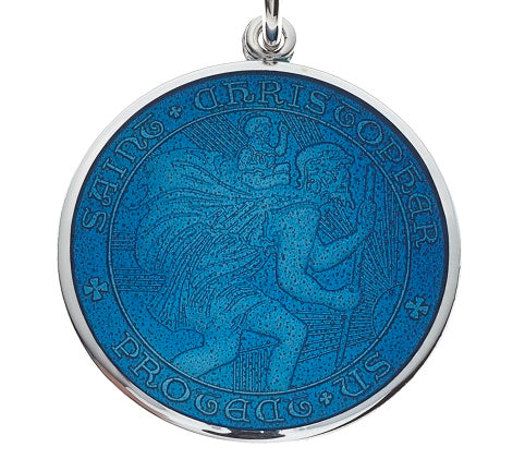 Caribbean Blue Sterling Silver St. Christopher Medal Pendant Necklace