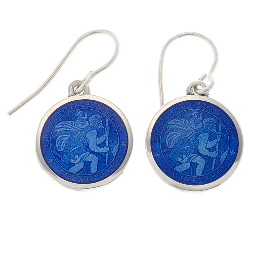 15mm Sterling Silver St. Christopher Dangle Earrings