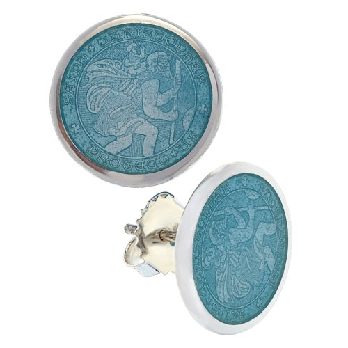 Sterling Silver St. Christopher Stud Earrings