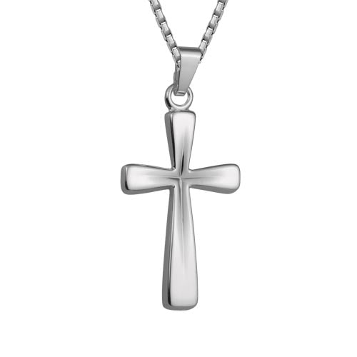 Sterling Silver Cross with Indented Design Pendant Necklace