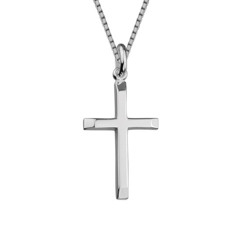 Sterling Silver Beveled Edge Cross Pendant Necklace